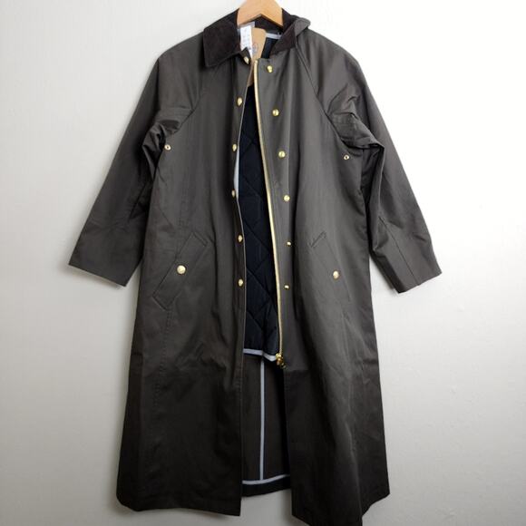 J.Crew NWT Long Barn Coat Waxed Cotton Twill Brown XS Petite Removable Vest - Picture 10 of 16